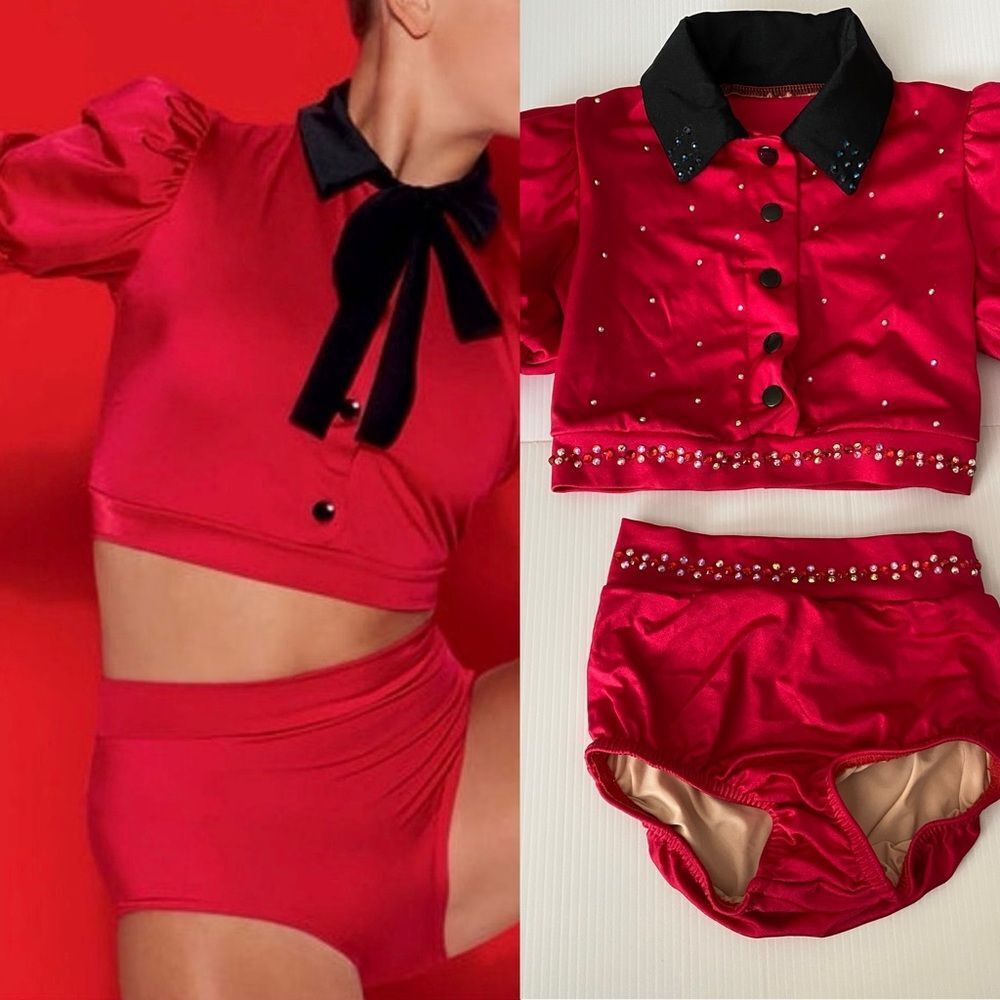 Kelle dance costume solo custom 2 piece red DANCE FRESH 2858 Top trunks MC child